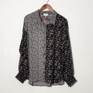 ACOA Women's Long Sleeve Sheer Button-Down Blouse in Size Large